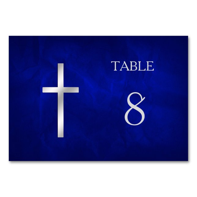 Blue Silver Christian Cross Table Number (Back)