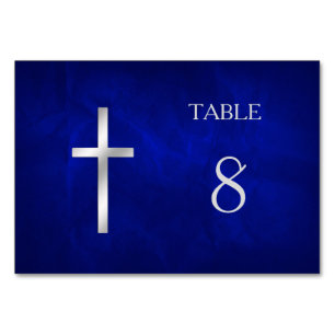 Blue Silver Christian Cross Table Table Number