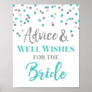 Blue Silver Confetti Advice for the Bride Sign