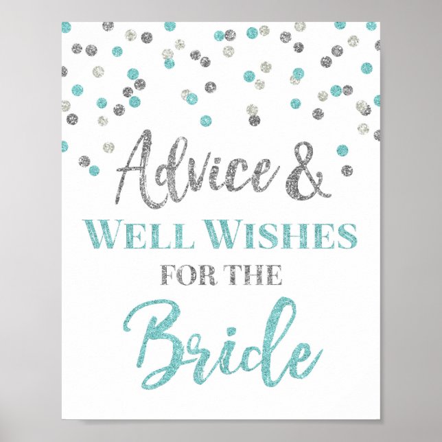Blue Silver Confetti Advice for the Bride Sign (Front)