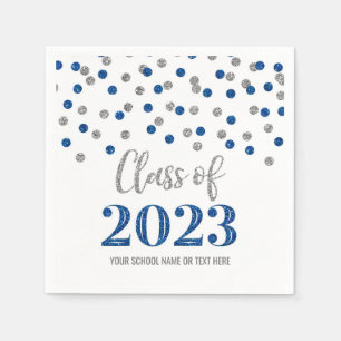 Blue Silver Confetti Class of 2023 Napkin