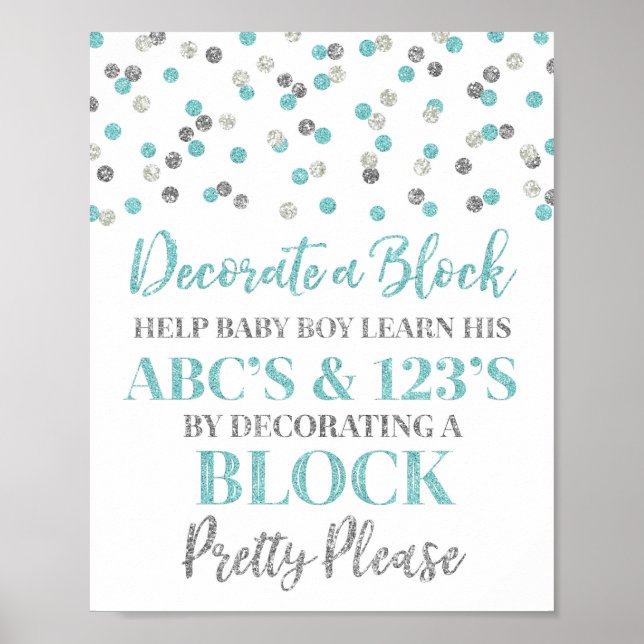 Blue Silver Confetti Decorate a Block Game Sign (Front)