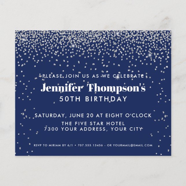 Blue Silver Confetti Glitter 50th Birthday Photo (Front)