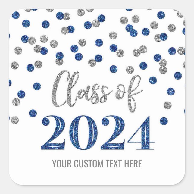 Blue Silver Confetti Graduation 2024  Square Sticker (Front)