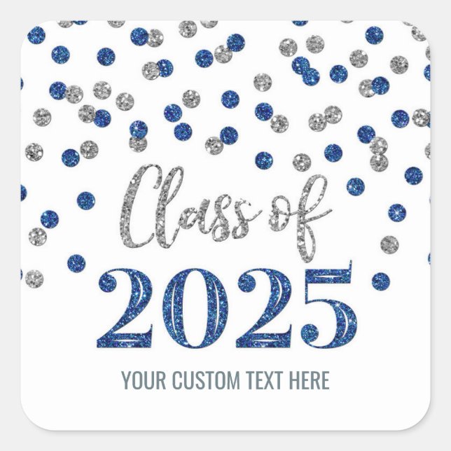 Blue Silver Confetti Graduation 2025  Square Sticker (Front)