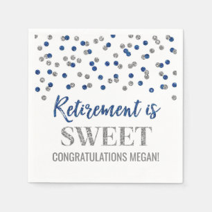Blue Silver Confetti Retirement is Sweet Napkin