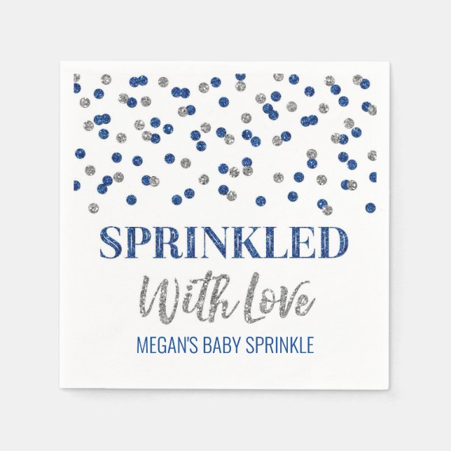 Blue Silver Confetti Sprinkled with Love Napkin (Front)