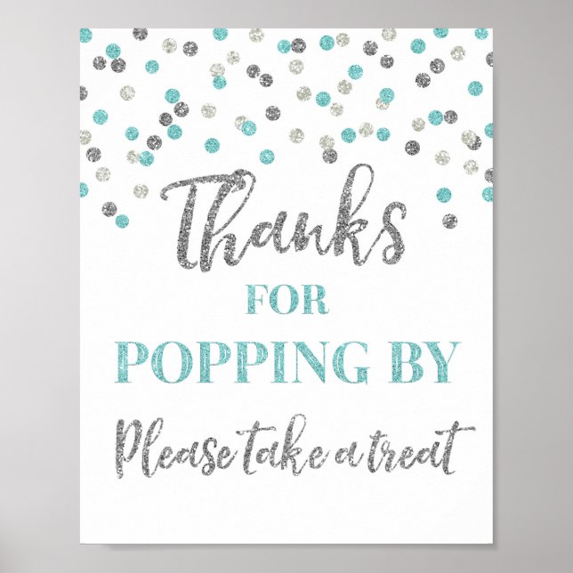 Blue Silver Confetti Thanks for Popping By Sign (Front)