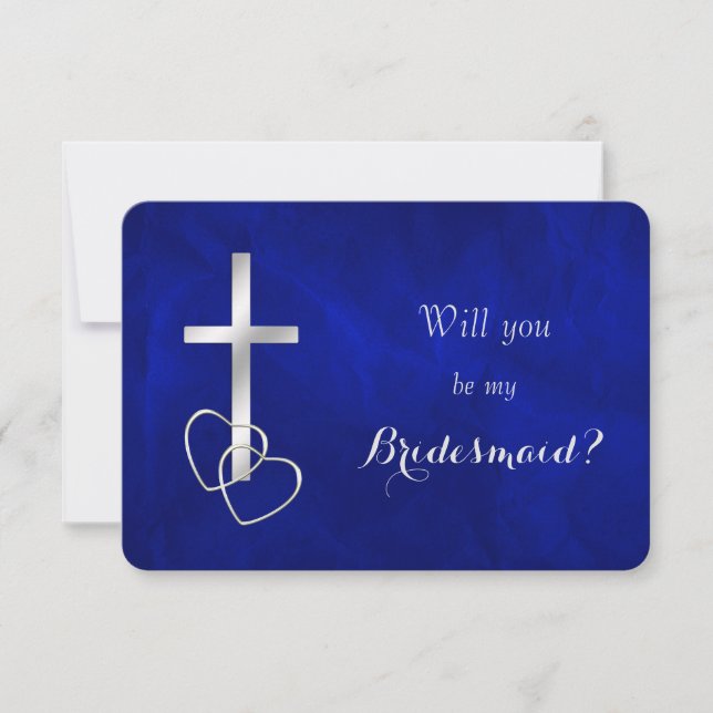 Blue Silver Cross Will You Be My Bridesmaid Invitation (Front)
