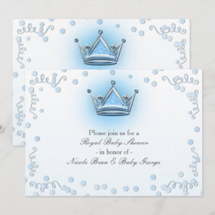 Blue & Silver Crown Party Confetti Invitation