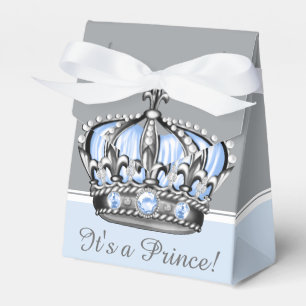 Blue Silver Crown Prince Boy Baby Shower Favor Box