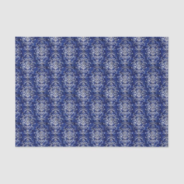 Blue Silver Damask Vintage Pattern Tissue Paper (Front)