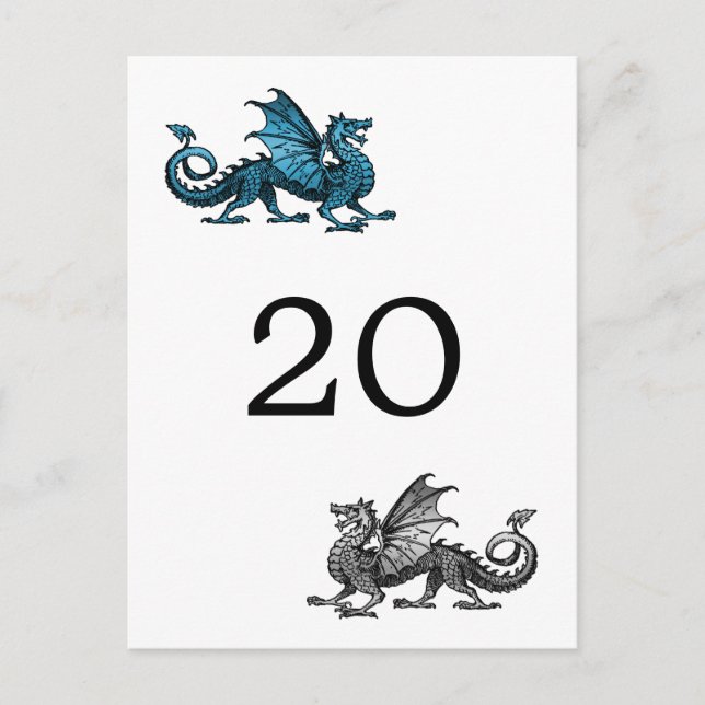 Blue Silver Dragon Table Number Postcard (Front)