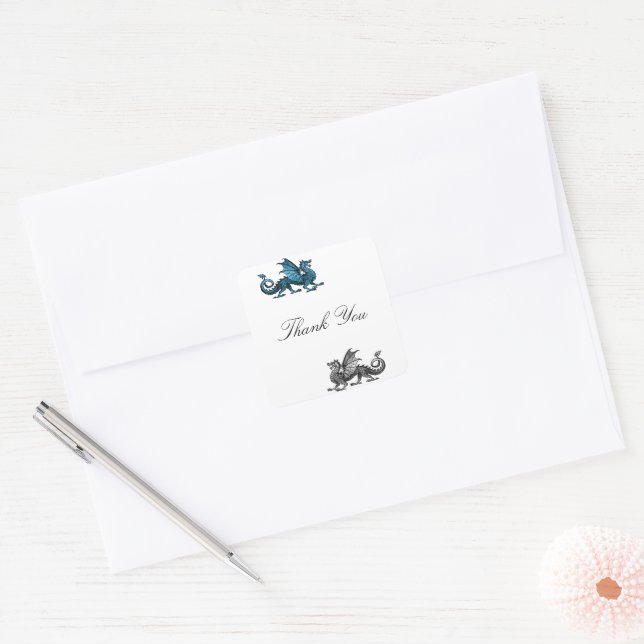 Blue Silver Dragon Thank You Stickers (Envelope)