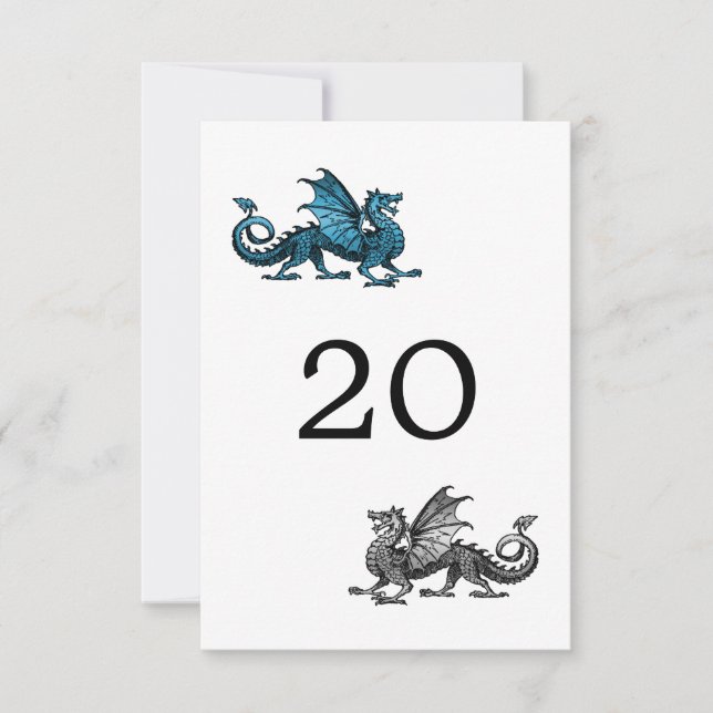 Blue Silver Dragon Wedding Table Card (Front)