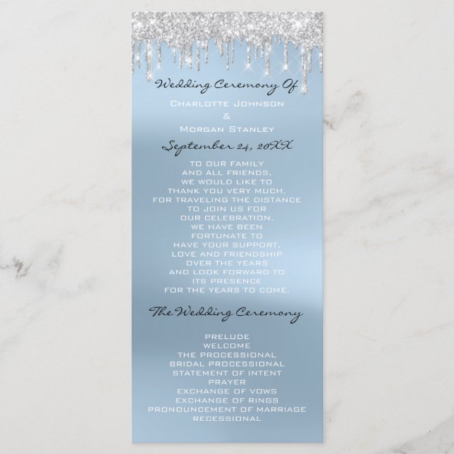 Blue Silver Drips Event Wedding Program Formal (Front)