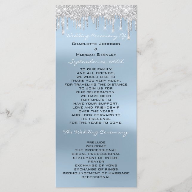 Blue Silver Drips Event Wedding Program Formal (Front)