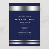 Blue Silver Elegant Dinner Party Event Invitation