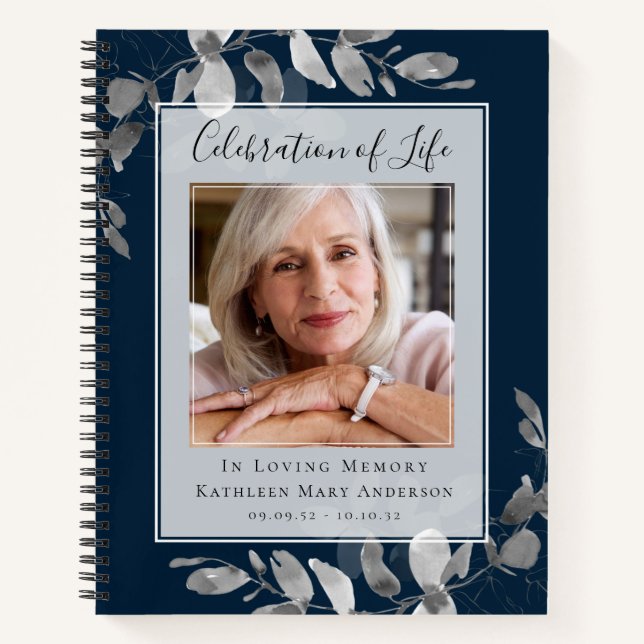 Blue Silver Eucalyptus Funeral Guest Book (Front)