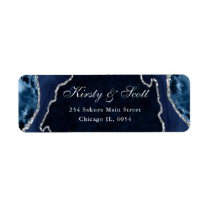 Blue & Silver Faux Glitter Agate Wedding address