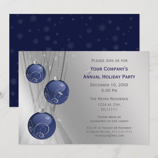 Blue Silver Festive Corporate Festive Invitation d (Devant / Derrière)