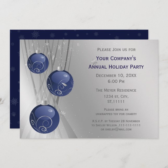 Blue Silver Festive Corporate Festive Invitation d (Devant / Derrière)