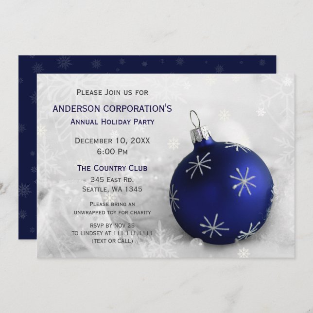 Blue Silver Festive Corporate Festive Invitation d (Devant / Derrière)