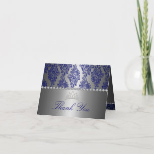 Blue & Silver Floral Print Thank You card