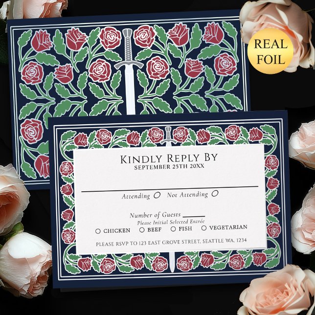 Blue Silver Floral Sword Royal Wedding RSVP (Creator Uploaded)