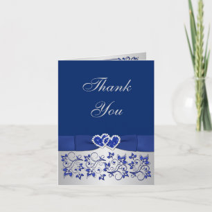 Blue, Silver Floral Wedding Thank You Card