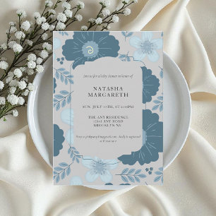 Blue Silver Floral Winter Baby Shower Elegant Boho Invitation