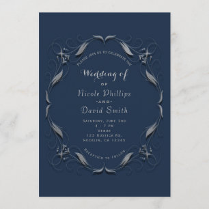 Blue & Silver Frame Elegant Wedding Invitations