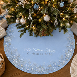 Blue Silver Frosted Snowflake Christmas Tree Skirt