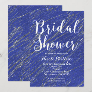 Blue & Silver Glam Marble Stripe Bridal Shower Invitation