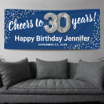 Blue Silver Glitter 30th Birthday Banner<br><div class="desc">Elegant thirtieth birthday party banner featuring a stylish blue background that can be changed to any colour,  silver sparkly glitter,  thirty silver hellium balloons,  and a modern 30th birthday celebration text template that is easy to personalize.</div>