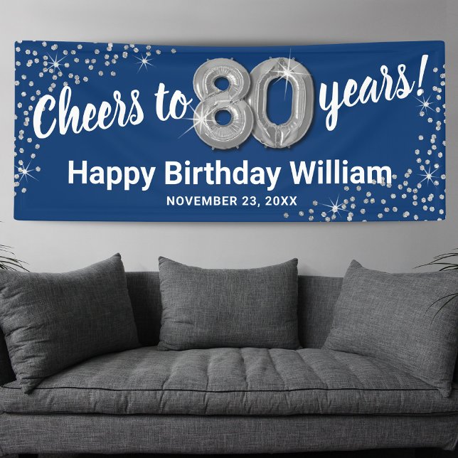 Blue Silver Glitter 80th Birthday Banner (Creator Uploaded)