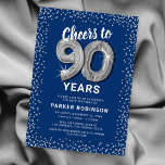 Blue Silver Glitter 90th Birthday Invitation<br><div class="desc">Elevate your milestone celebration with our elegant 90th birthday party invitations! Featuring a versatile blue background, silver sparkly glitter, ninety charming silver helium balloons, and a trendy 90th birthday text that's a breeze to personalize! Add your unique touch to this special day and let your guests anticipate a memorable event....</div>