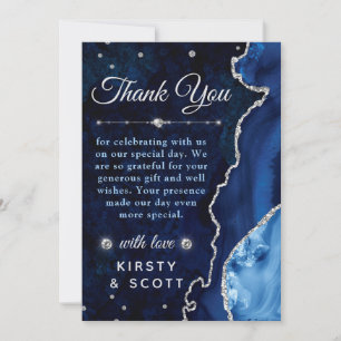 Blue & Silver Glitter Agate and marble Wedding Thank You Card