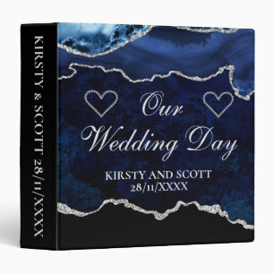 Blue & Silver Glitter Agate Wedding Photo Album Binder