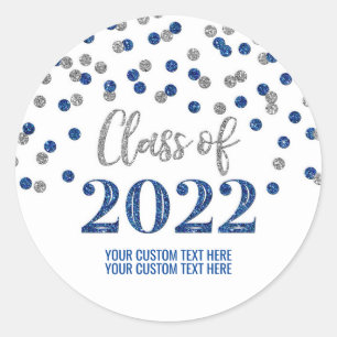 Blue Silver Glitter Confetti Graduation 2022 Classic Round Sticker