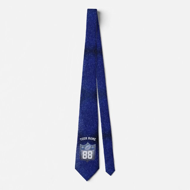 Blue & Silver Glitter Football Player Team Spirit Tie (Front)