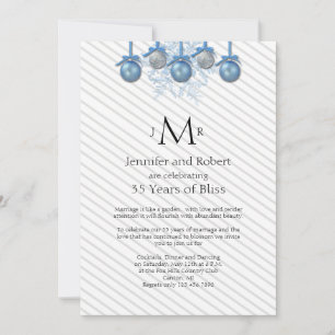 Blue Silver Glitter Ornaments Wedding Anniversary Invitation