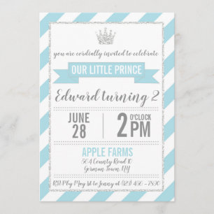 Blue Silver Glitter Prince Birthday Invitation