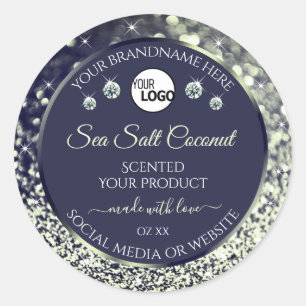 Blue Silver Glitter Product Label Logo Rhinestones