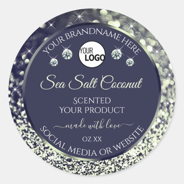 Blue Silver Glitter Product Label Logo Rhinestones (Front)