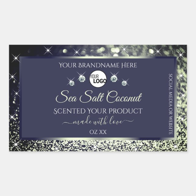 Blue Silver Glitter Product Label Logo Rhinestones (Front)