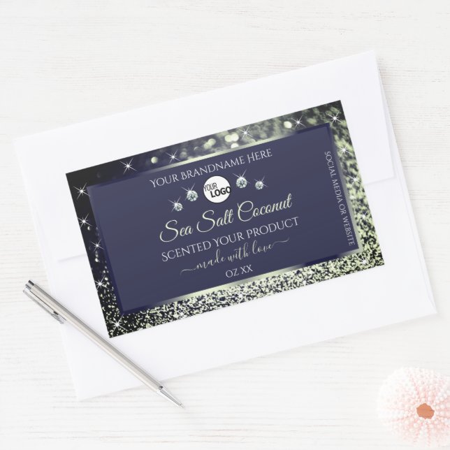 Blue Silver Glitter Product Label Logo Rhinestones (Envelope)
