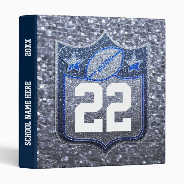 Blue & Silver Glitter School Football Team Colours Binder (Front/Spine)