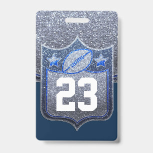 Blue & Silver Glitter School Football Team Sports Badge