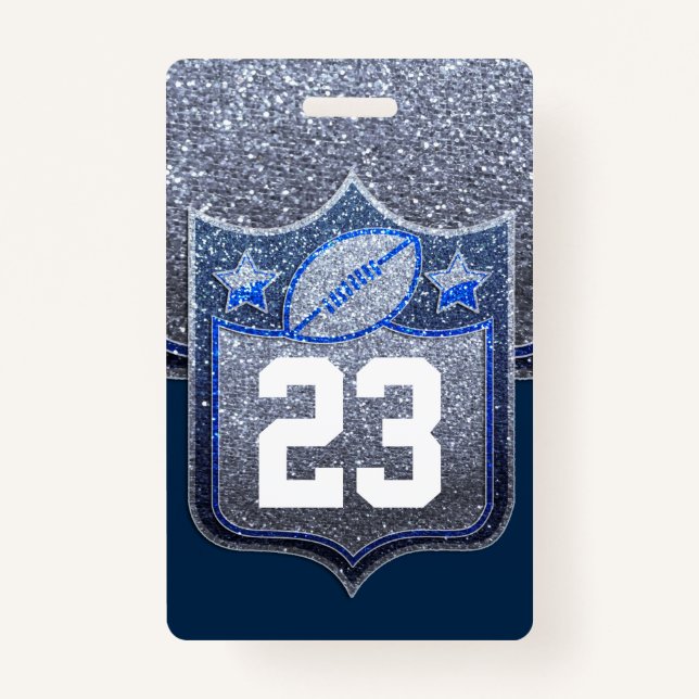 Blue & Silver Glitter School Football Team Sports Badge (Front)